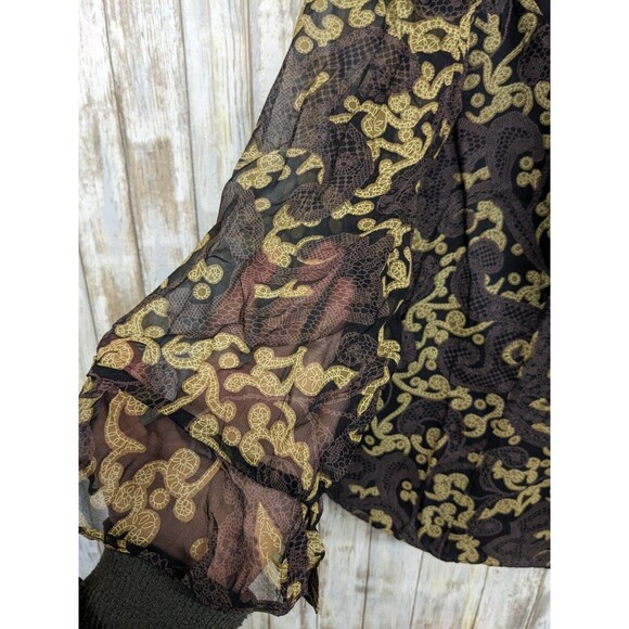 Avenue Paisley Semi-Sheer 3/4 Sleeve Silk Button Up Ruffle Blouse 14/16 NWT - Picture 3 of 11